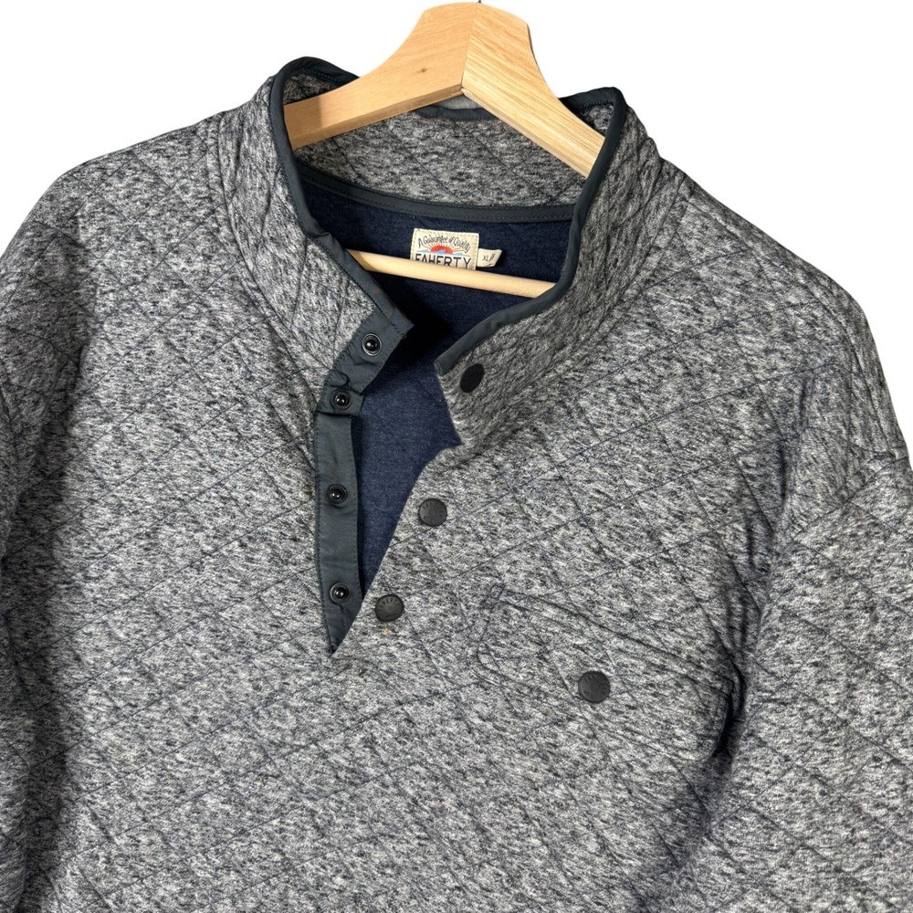 Faherty Epic Quilted Fleece Pullover Charcoal Melange XL MOF2303-CME